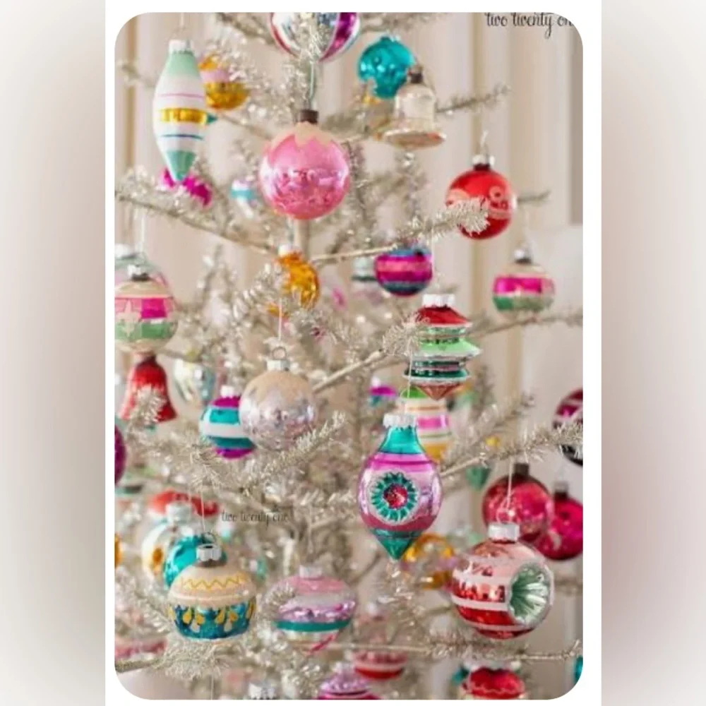 Shiny Brite Vintage Christmas Ornaments Set Mercury Glass Gold Green White Red